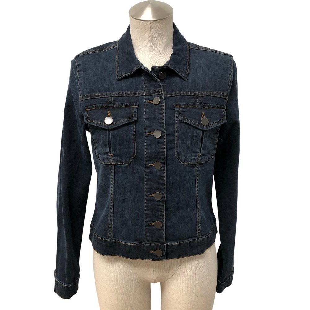 KUT from the Kloth Denim Jacket Womens Medium Blue Dark Wash Stretch Trucker